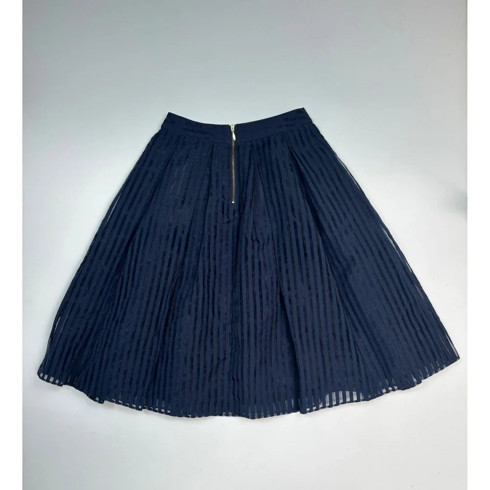 L'ESSAGE Journal Standard Navy Blue Sheer Stripe Pleated Midi‎ Skirt Size 36